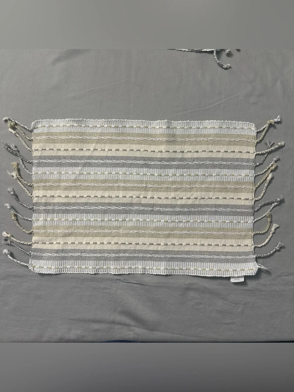 Pier 1 Imports Striped Woven Placemats Cotton Metallic Fringe Boho Cream Set 6